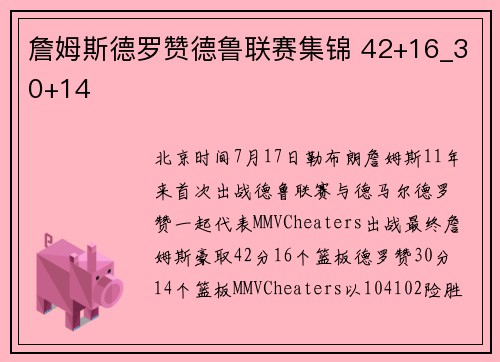 詹姆斯德罗赞德鲁联赛集锦 42+16_30+14