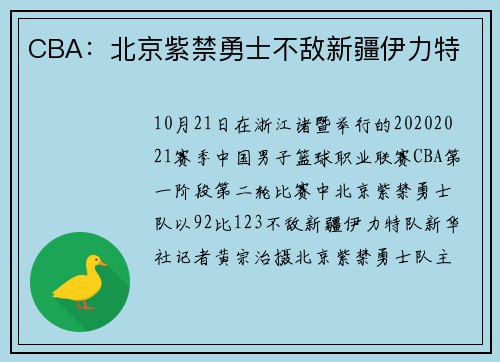 CBA：北京紫禁勇士不敌新疆伊力特